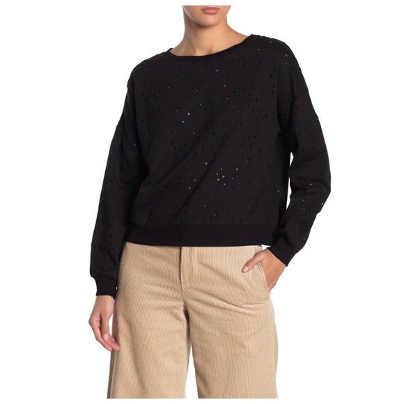 Lumiere Black Distressed Crew Neck Sweater - Picture 2 of 7